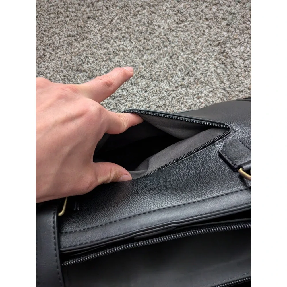 Missnine‎ Leather Tote Bag Business Bag Black w/ Shoulder Strap